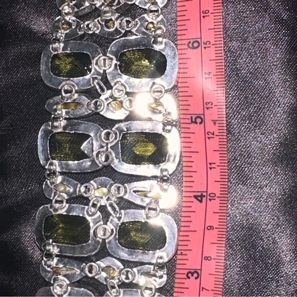 Sparkly Peridot + Citrine + Biwa Pearl multi-gem cluster statement cuff Bracelet - Picture 10 of 13